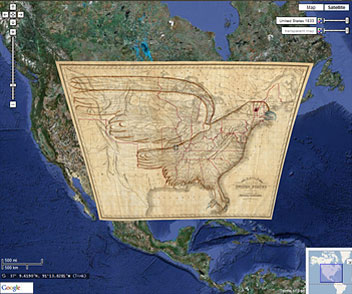 David Rumsey Historical Map Collection showing an old paper map overlaid on a modern digital interface