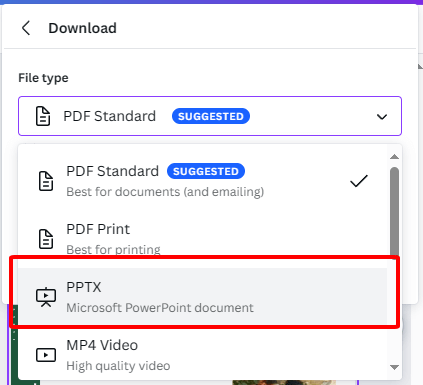 Step by step guide showing how to download Canva as PowerPoint