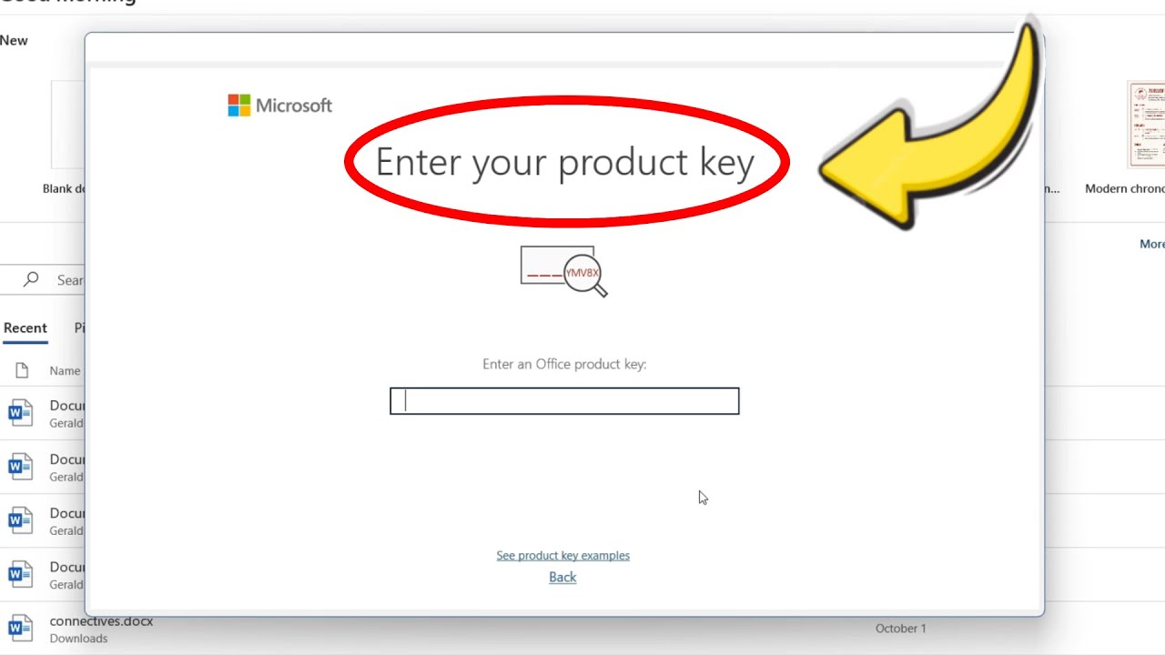 Entering a Microsoft Office product key on the setup portal