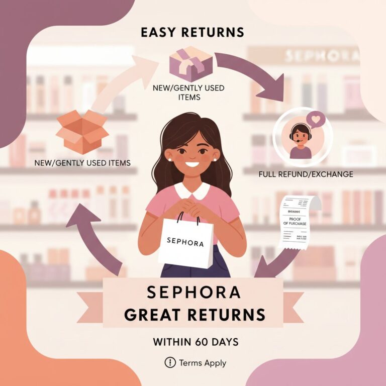 Sephora storefront indicating return policy rules and 30-day refund window