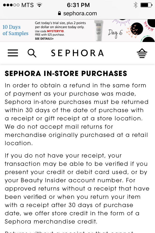 Sephora Beauty Insider community discussing returns and used product conditions