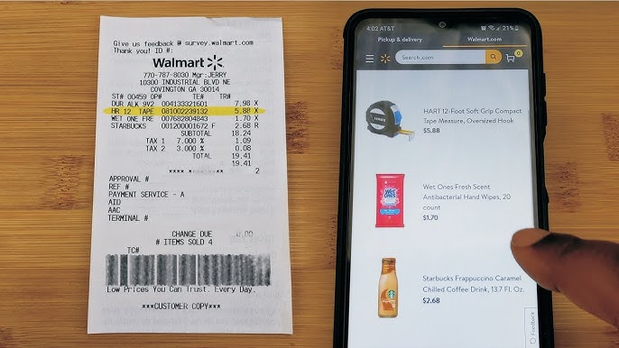 Digital interface showing the Walmart receipt lookup tool with fields for store number and date