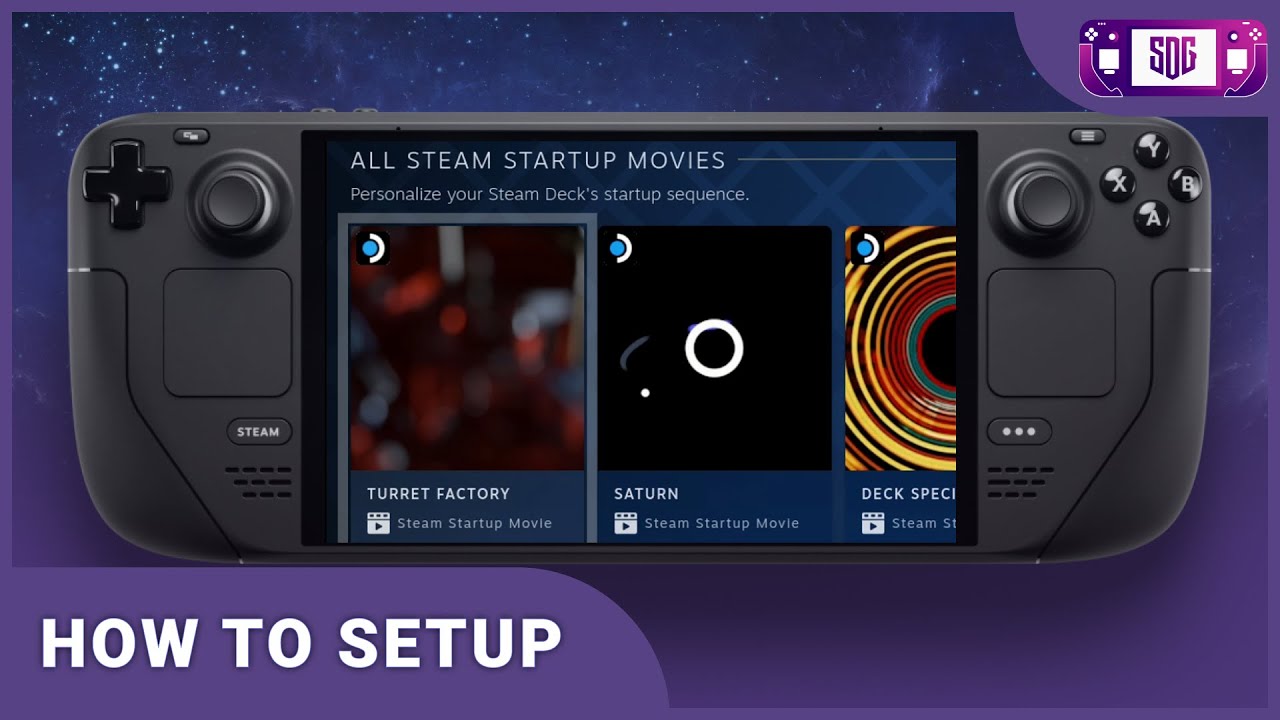 Steam Deck startup movies setup menu showing customization options