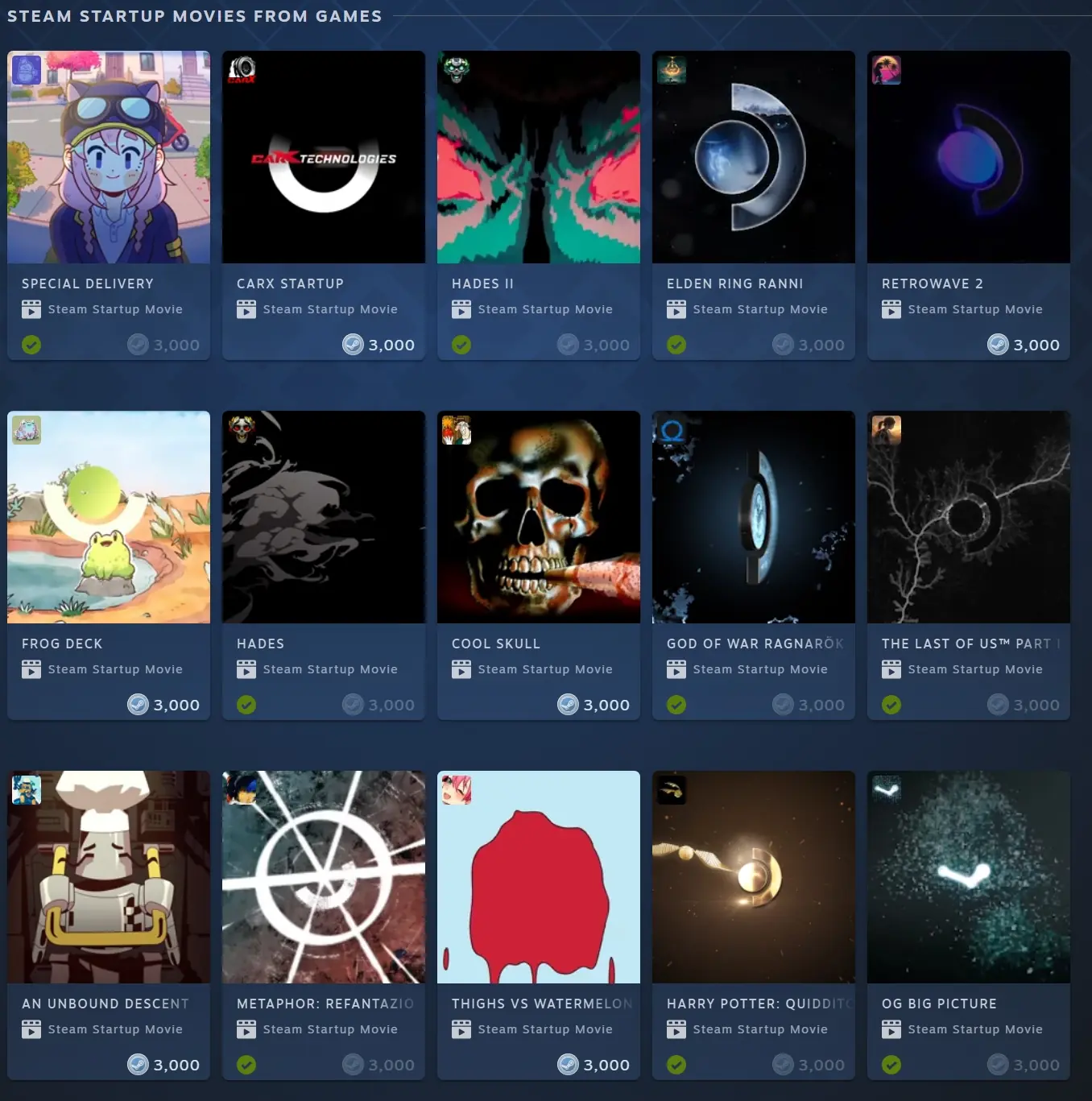 Hades 2 Steam Deck startup video displayed in the Steam Points Shop