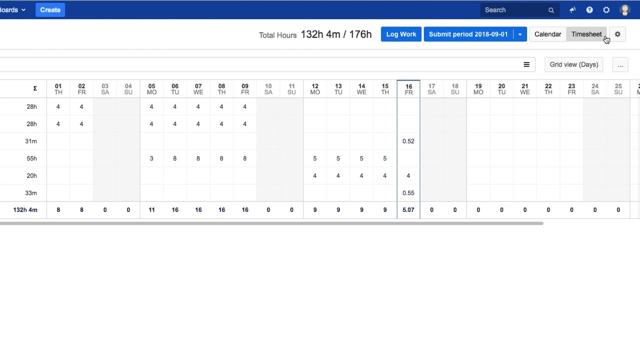 Accenture myTE timesheet submission interface showing the save and submit buttons