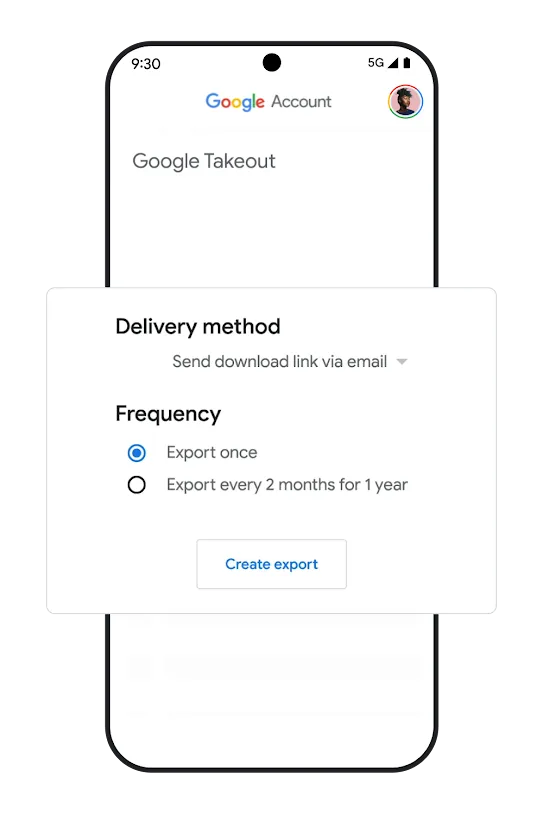 Google Safety Center illustration showing privacy settings and data portability tools