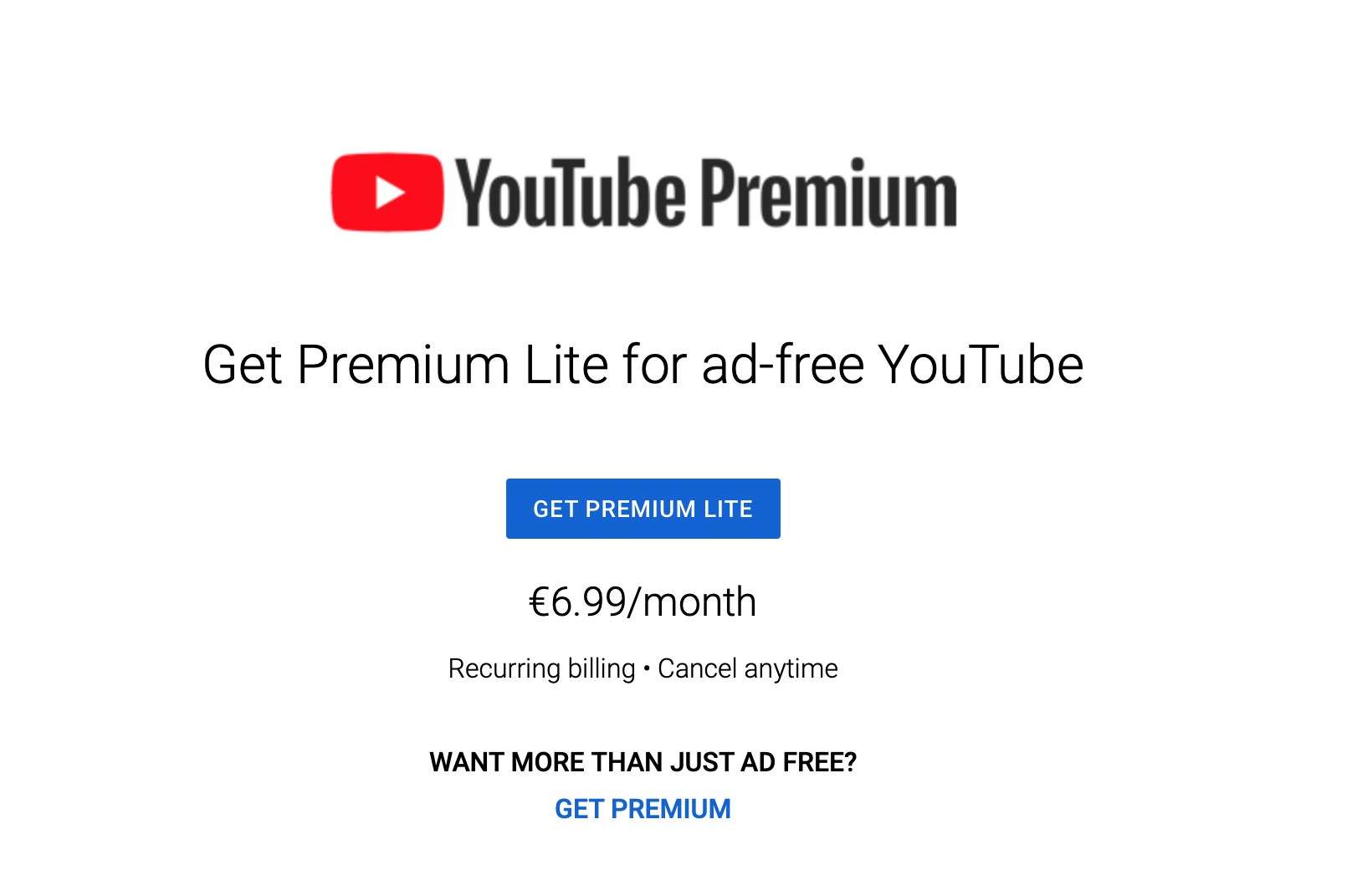 A promotional graphic illustrating the YouTube Premium Lite subscription tier, which offers a reduced feature set compared to the full Premium experience.