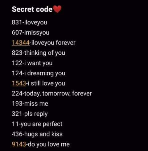 A list of romantic secret number codes used in texting and social media