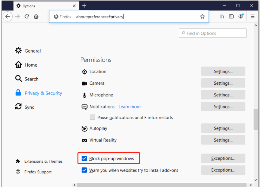 General illustration of a browser blocking a pop-up window