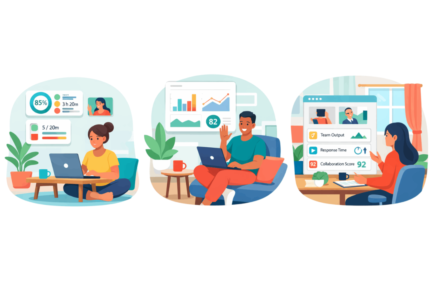 Dashboard showing how to measure productivity in remote teams using collaboration tool data