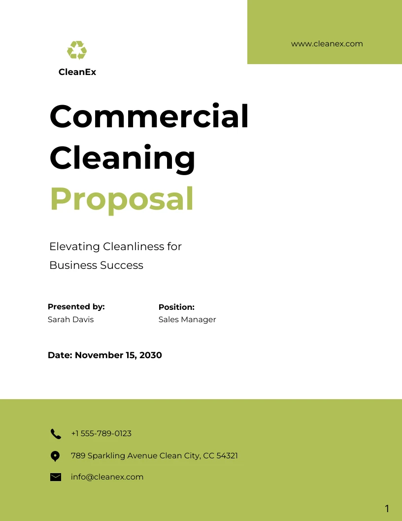 Sample commercial cleaning proposal template showing scope of work layout