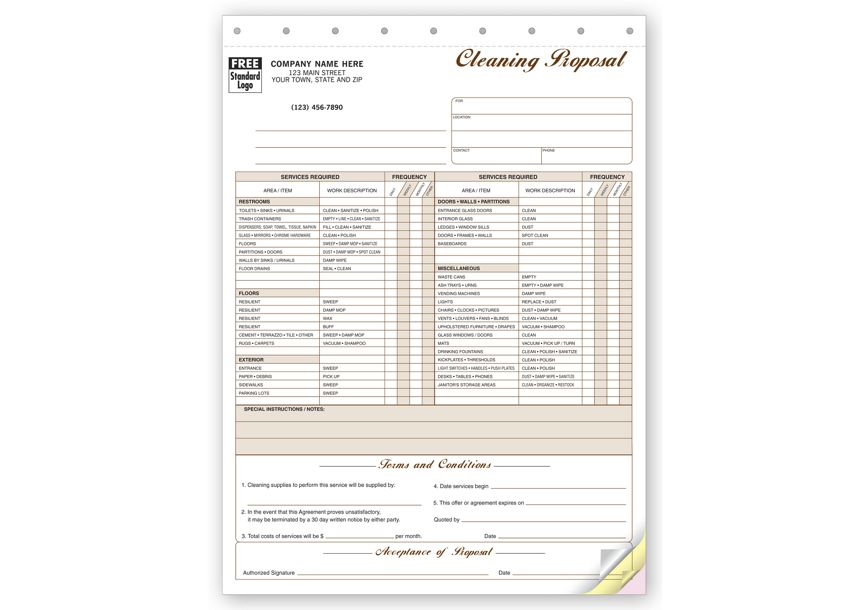 Cleaning service proposal with an integrated quality assurance checklist