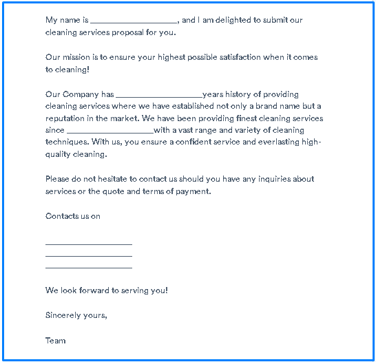 Digital cleaning proposal template featuring an electronic signature block