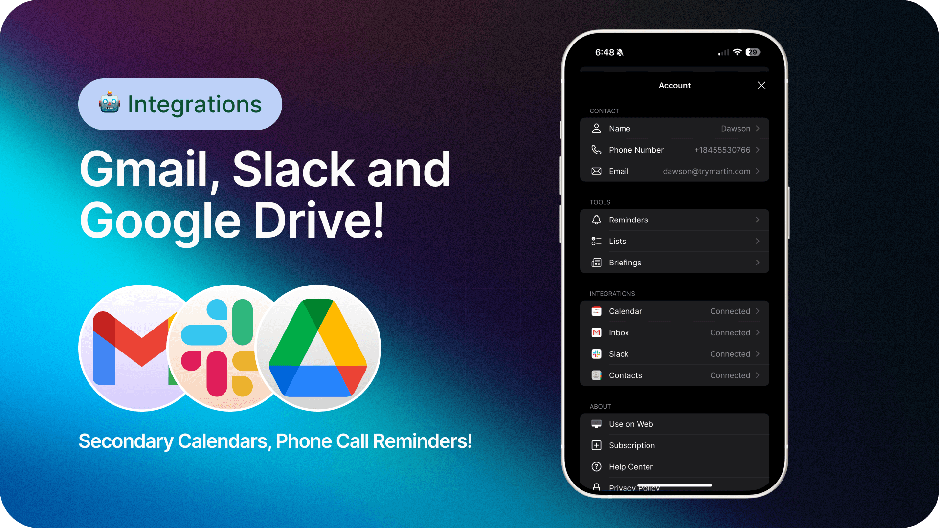 Gmail, Slack, and Google Drive integration workflow interface