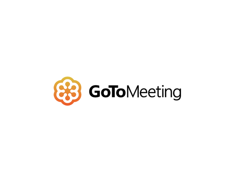A professional split-screen showing a GoTo Meeting interface on a laptop