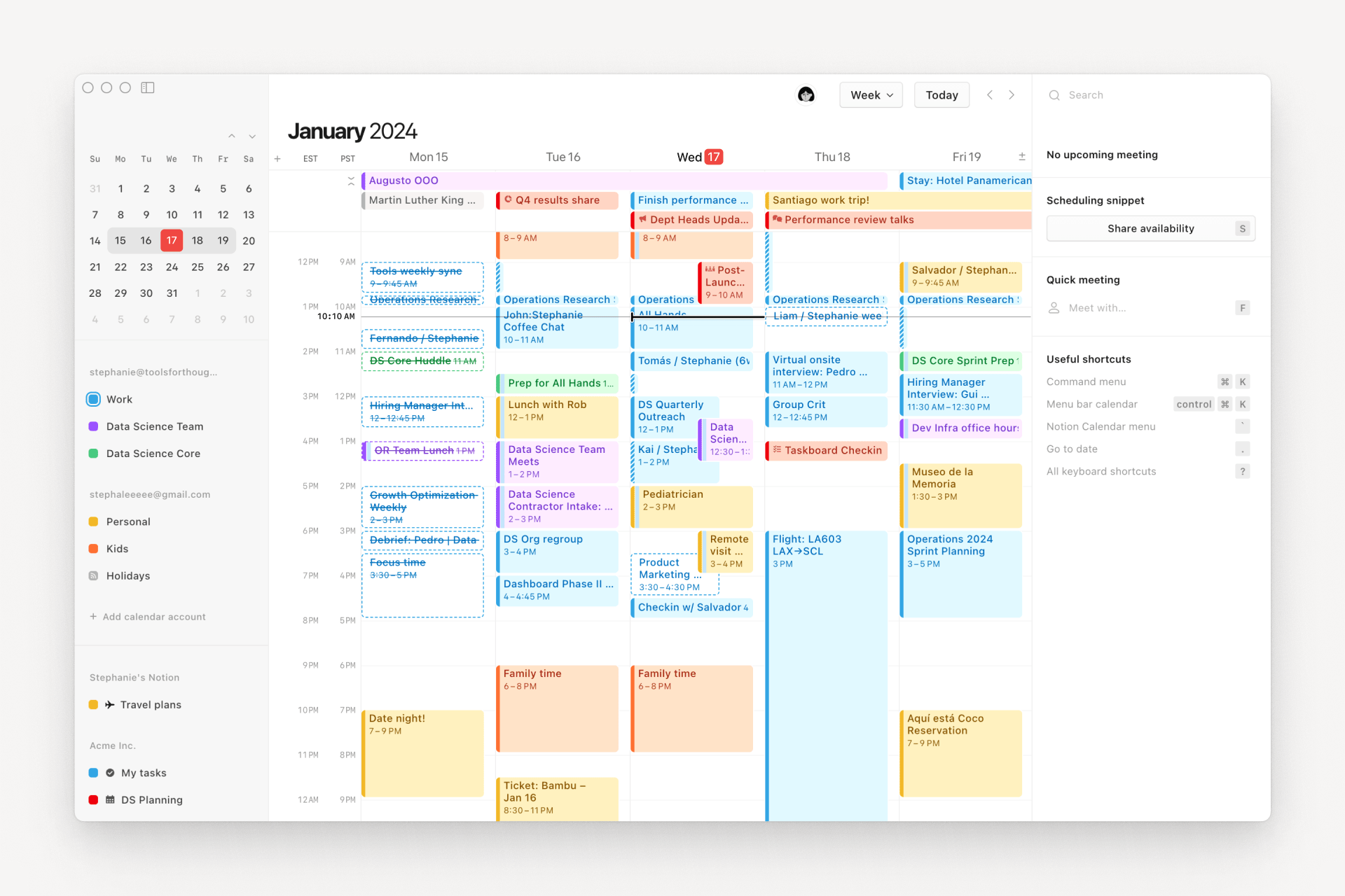 Notion Calendar interface showing how database items can be visualized on a timeline