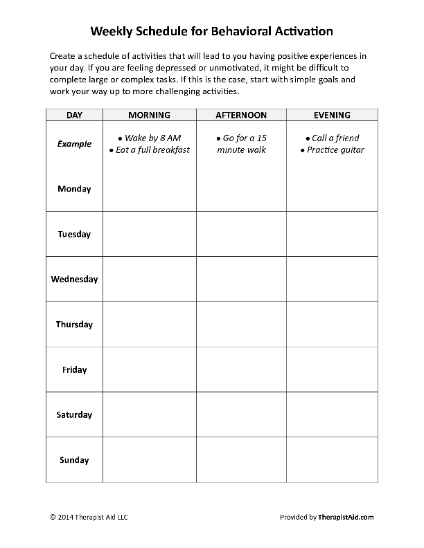 Activity Scheduling Worksheets for CBT