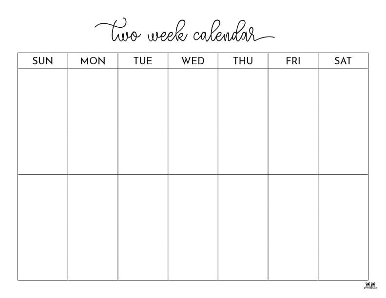 Two week calendar template showing a 14 day planning cycle