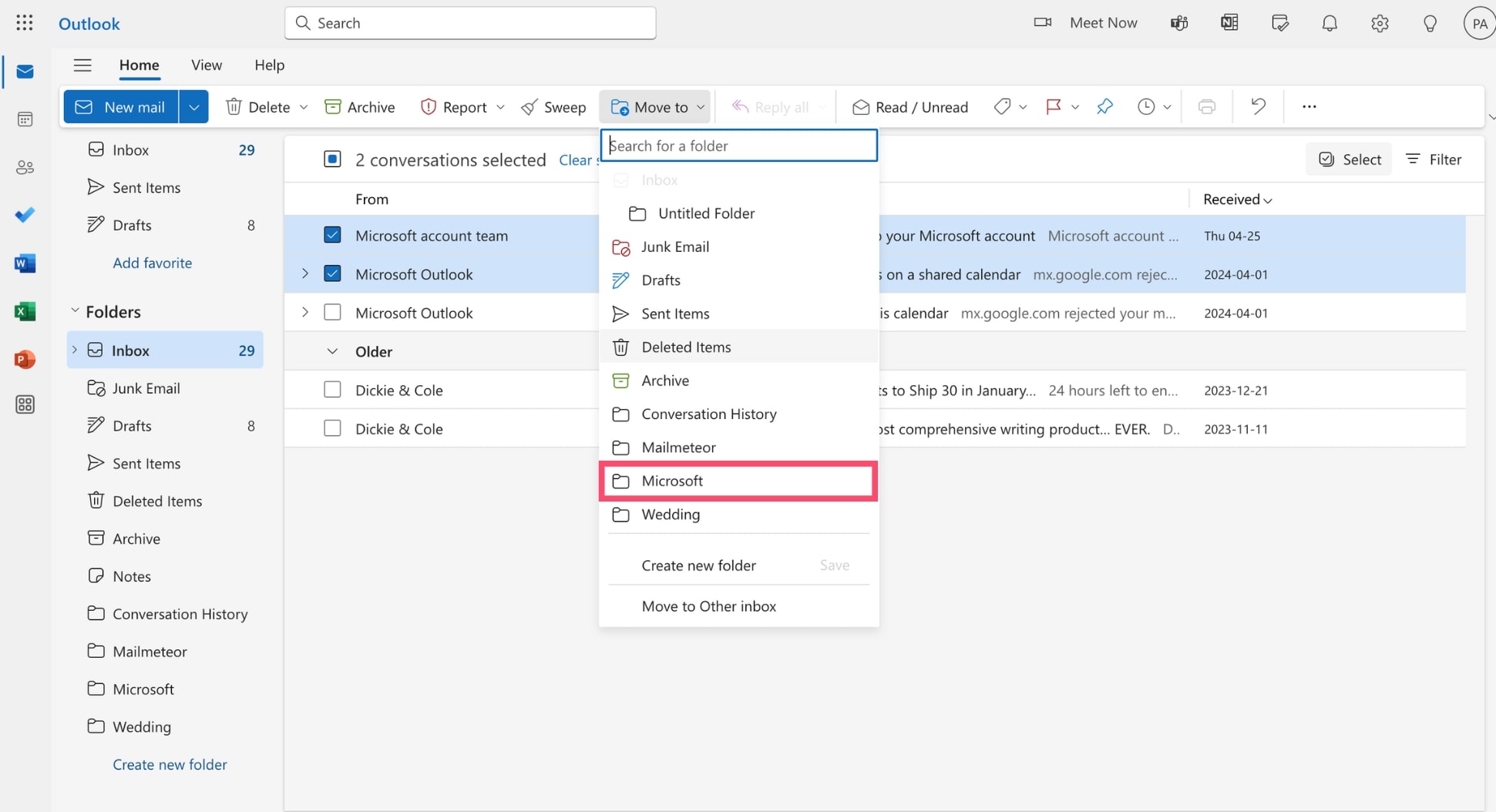 Make a Folder a Subfolder in Outlook