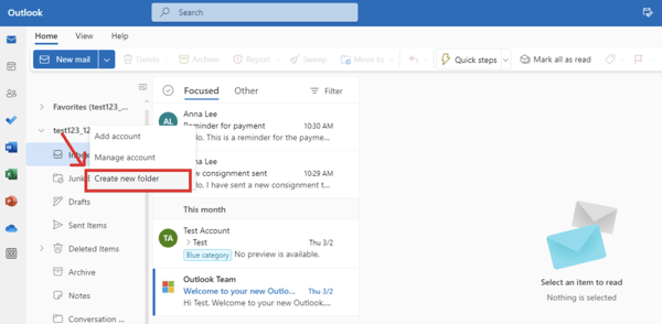 Create New Outlook Folders: All Devices
