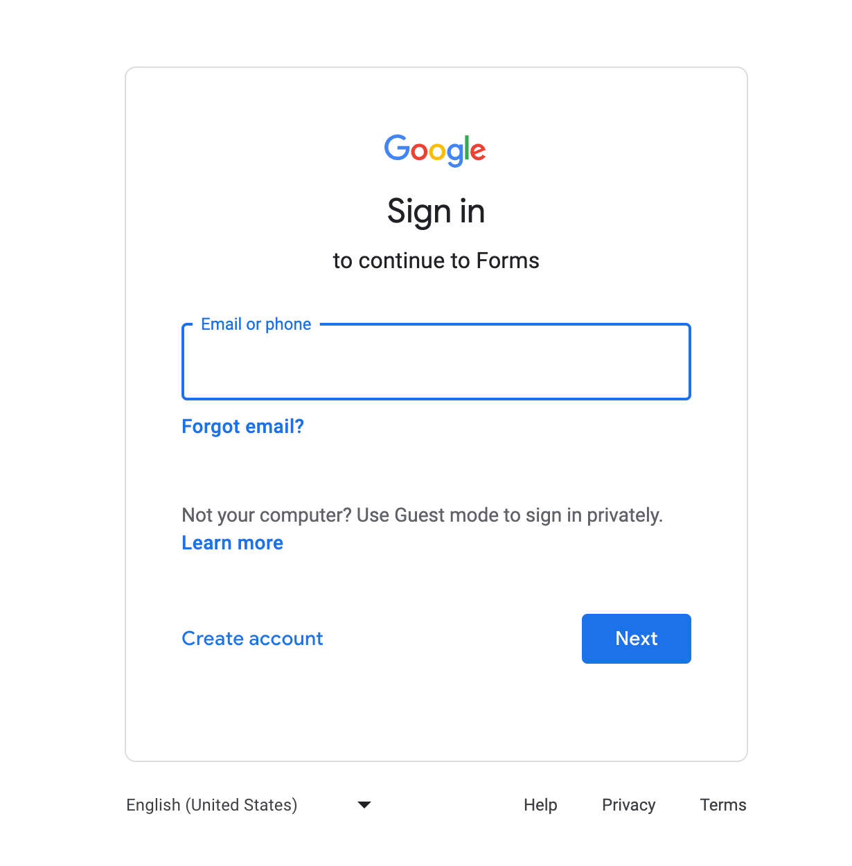 Google Forms permission denied error screen requiring login