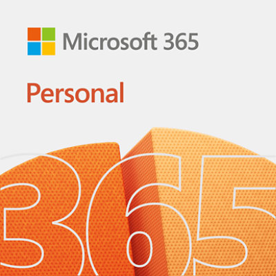 Microsoft 365 Personal subscription box showing Word, Excel, and PowerPoint icons