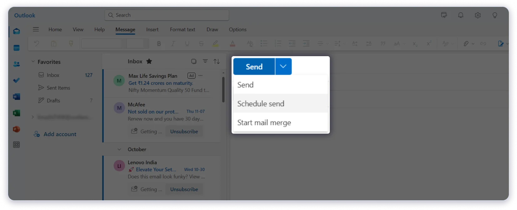 Collage showing Outlook scheduling interfaces across desktop, web, mac, and mobile