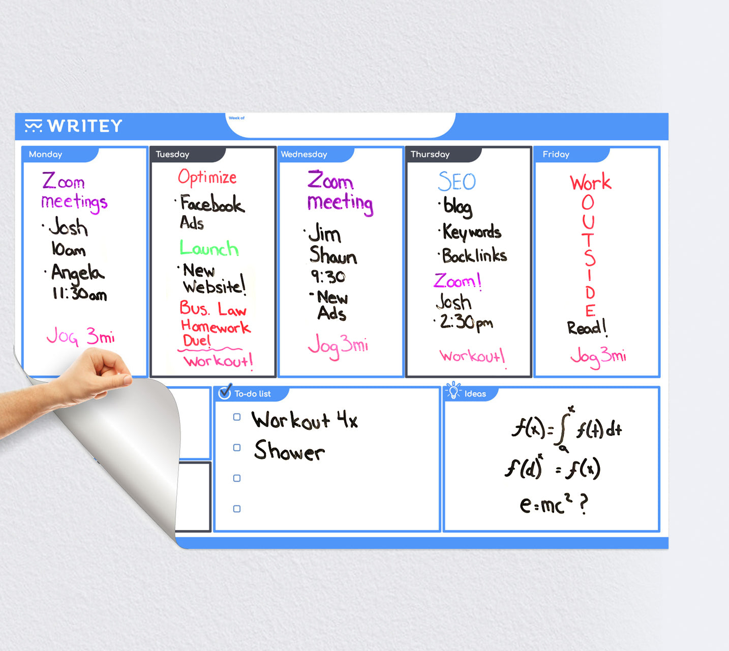 A large weekly whiteboard calendar with ample space for daily tasks