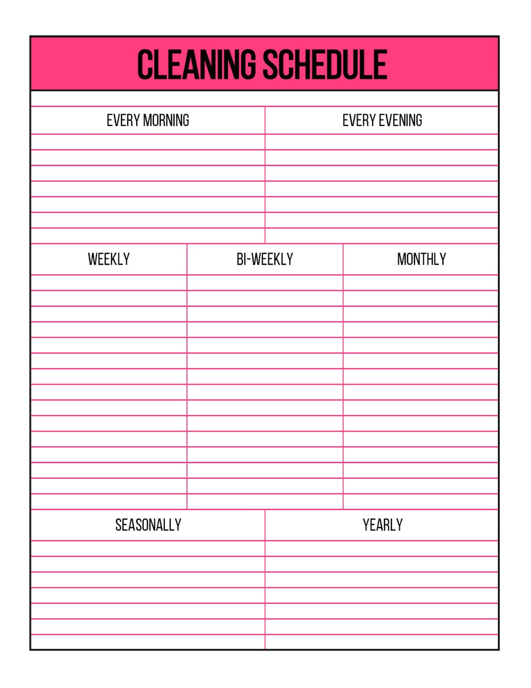 Editable Cleaning Chart Templates