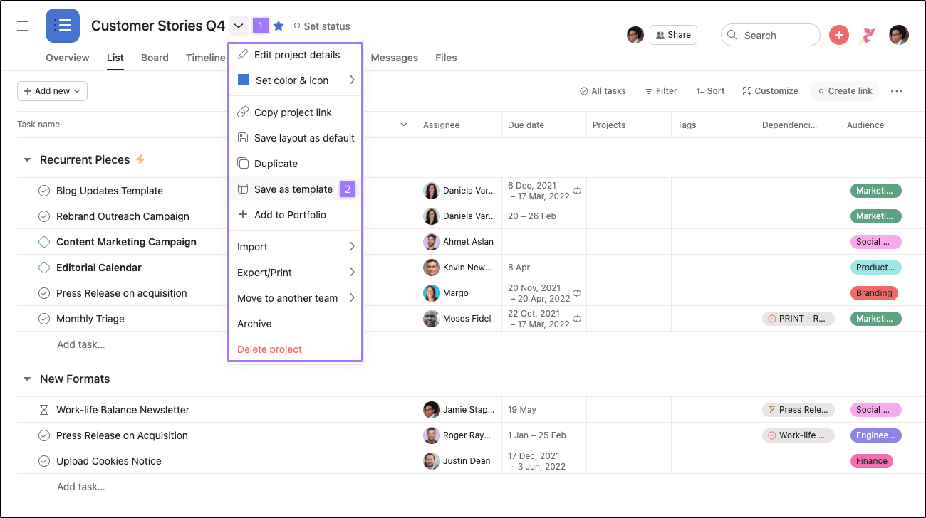 Top Asana Templates for Projects