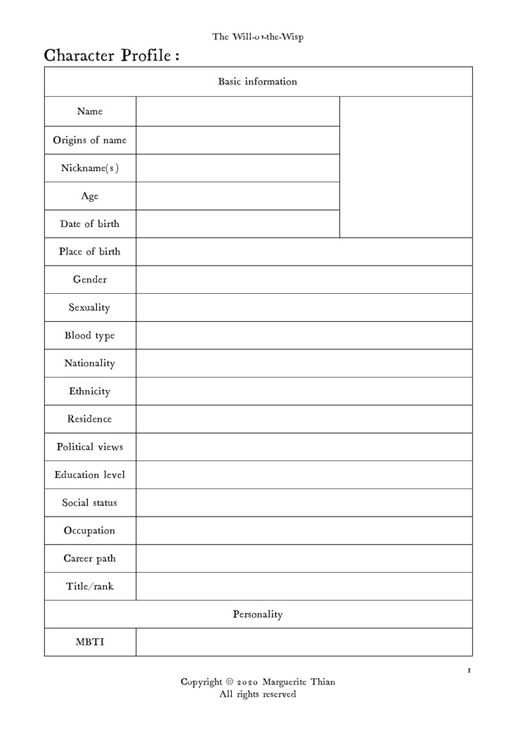 Character Info Templates for Writers