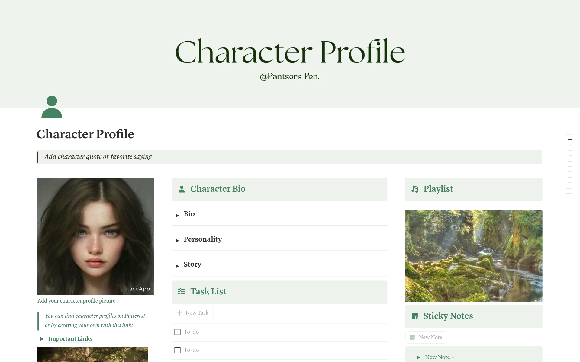 Character Info Templates for Writers