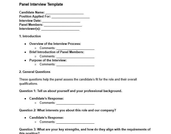 Free Interview Questions Templates
