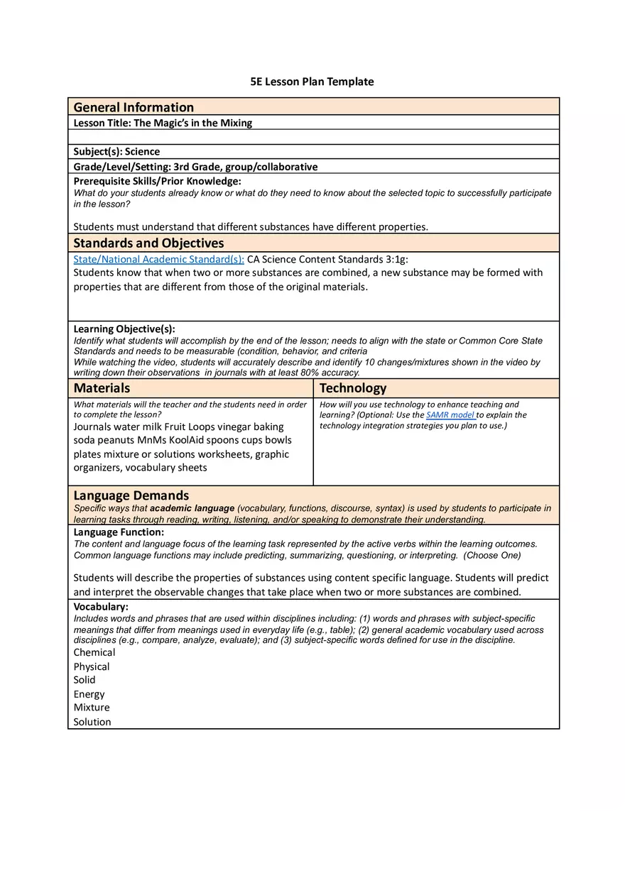 Download Free 5E Lesson Plan Templates