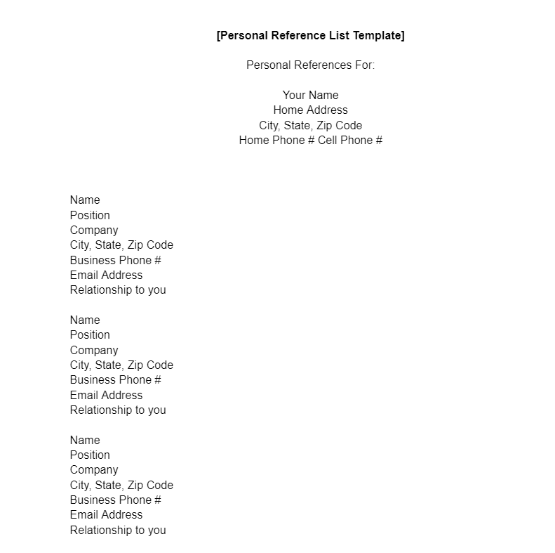 Work Reference Template Format