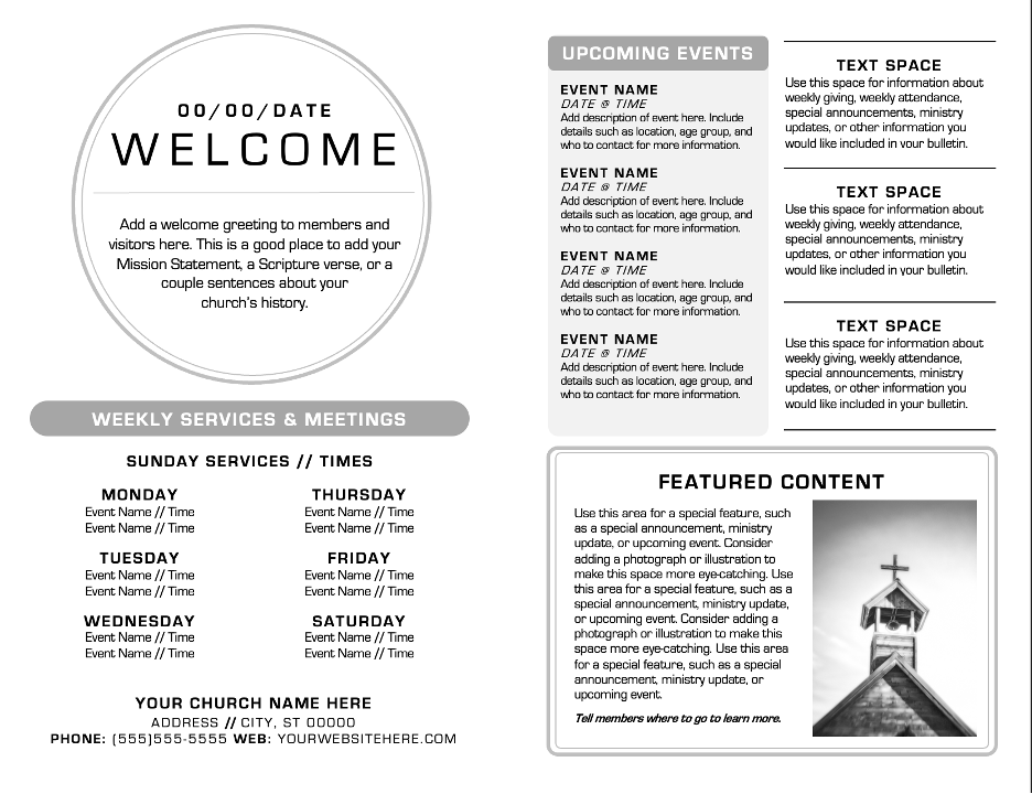 A digital church bulletin displayed on a smartphone screen next to a printed version.