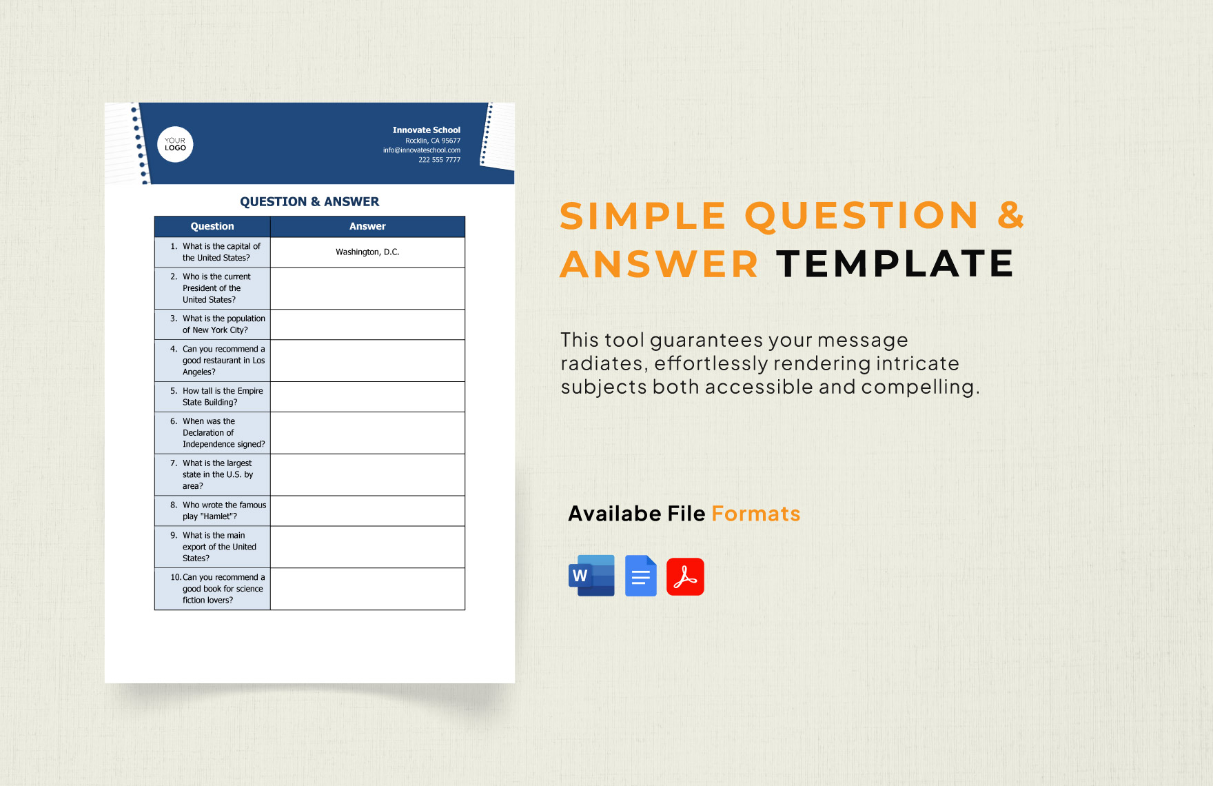 Professional FAQ Template for Word