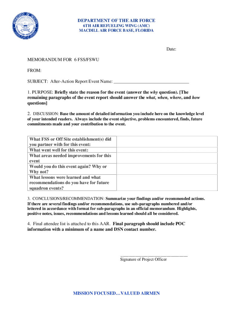 Air Force letterhead example showing the Department of the Air Force seal and organization header