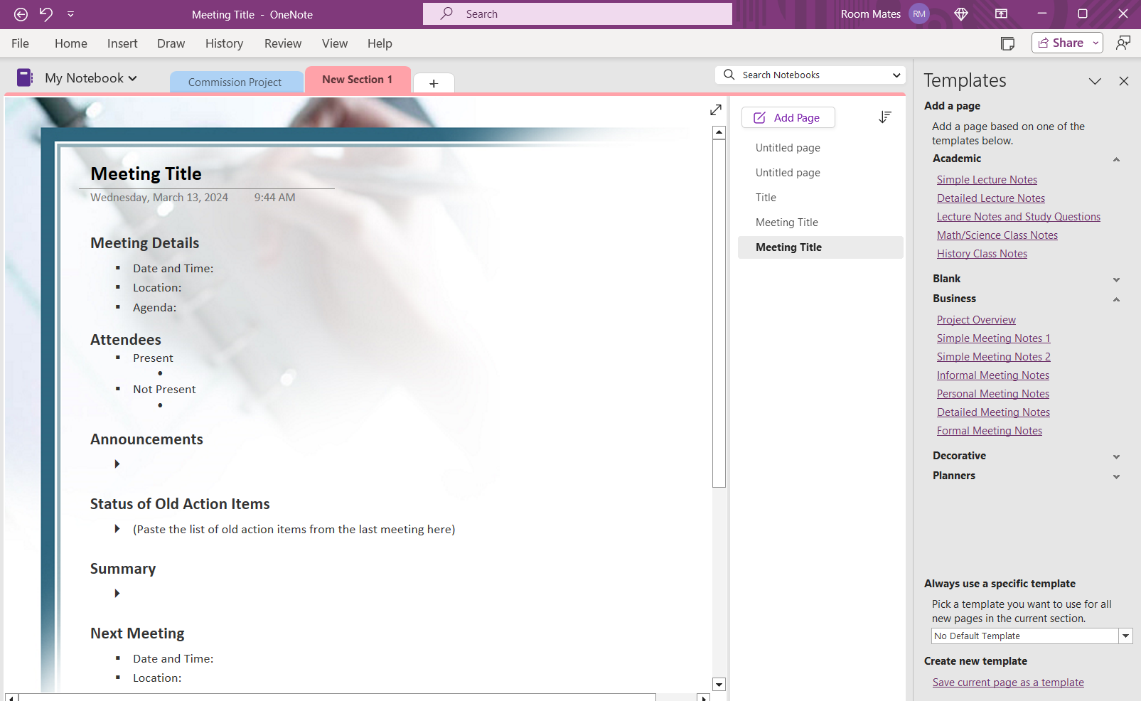 A visual representation of using OneNote templates to streamline project management workflows