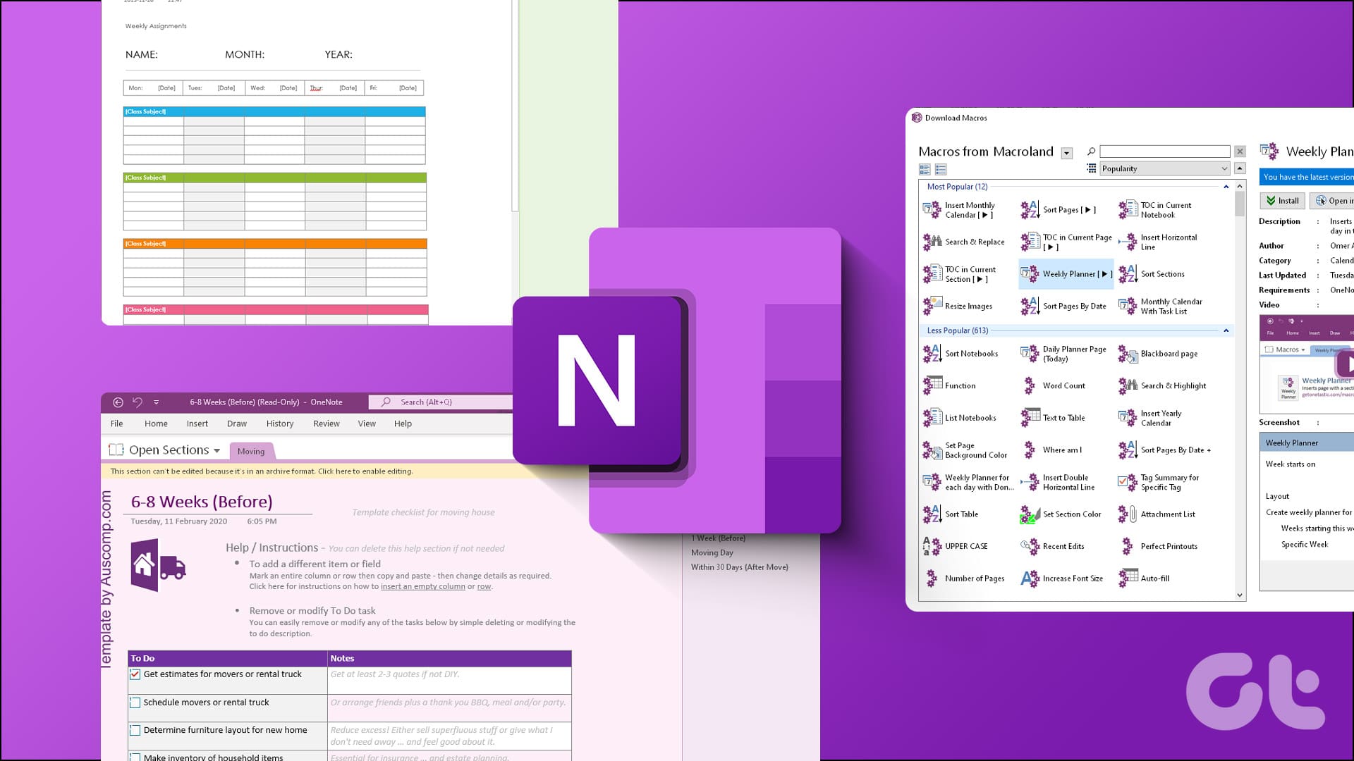 Examples of free customizable OneNote templates displaying various layouts