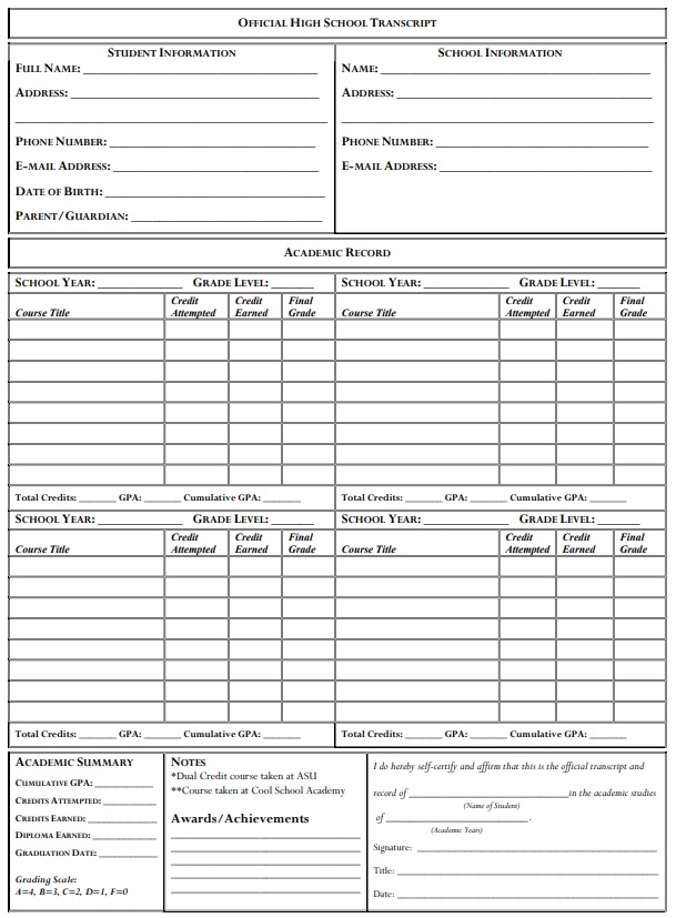 Free Homeschool Transcript Templates