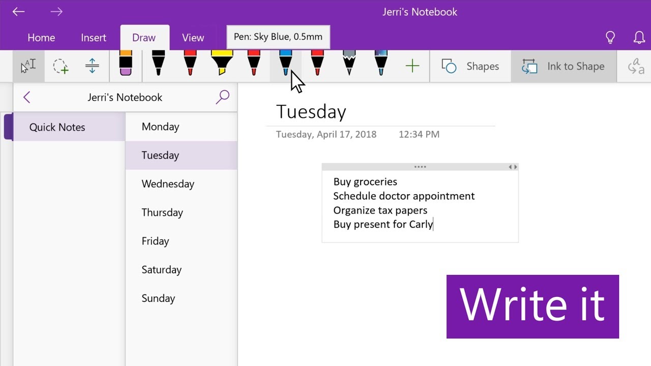 Demonstration of creating a to-do list in OneNote and using the Outlook Tasks integration feature