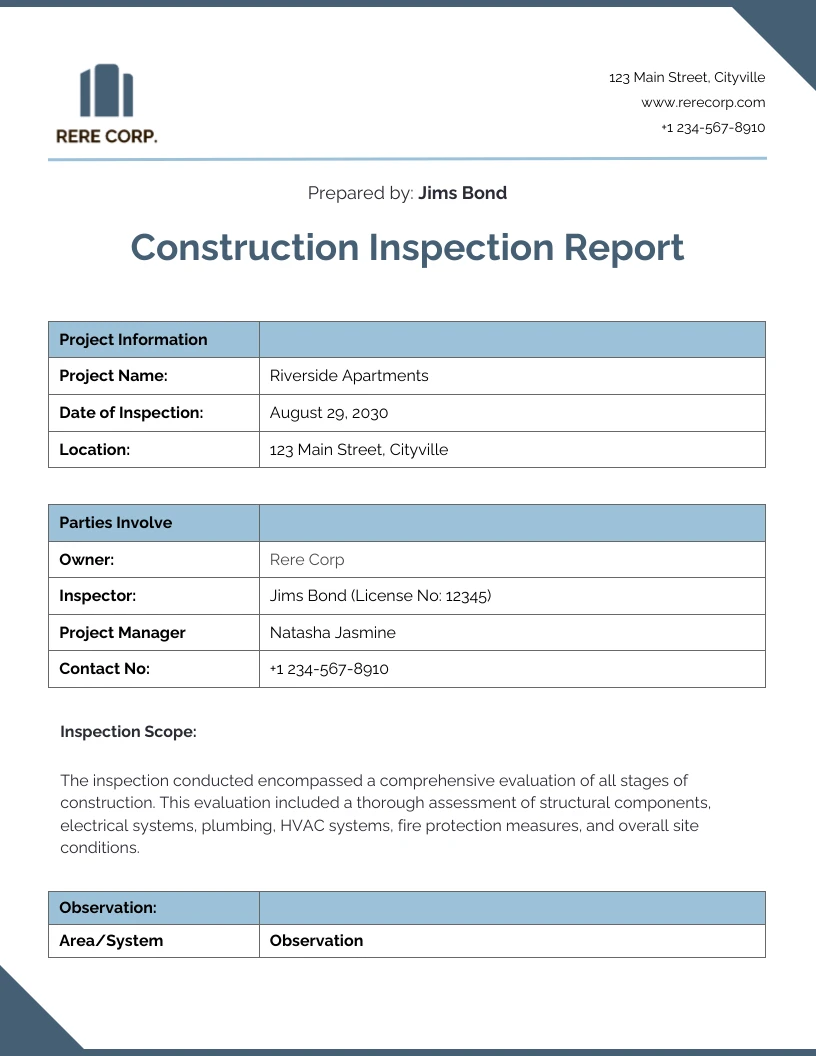 Inspection Report Template Word