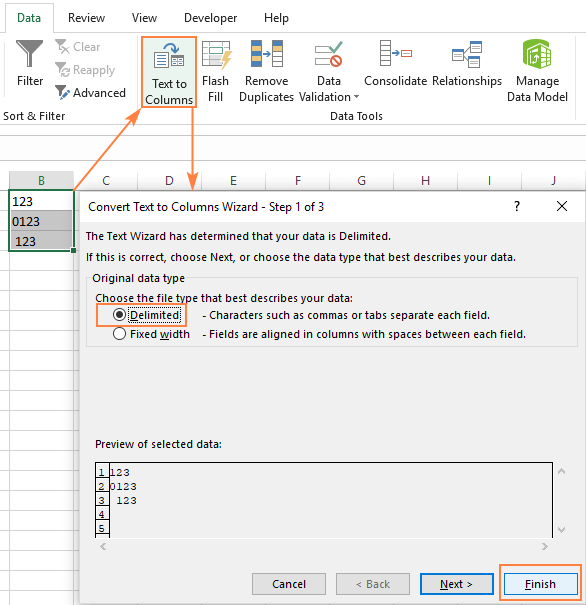 Excel Text to Columns wizard for bulk number conversion