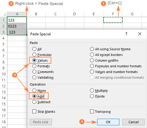Excel Paste Special Multiply dialog box