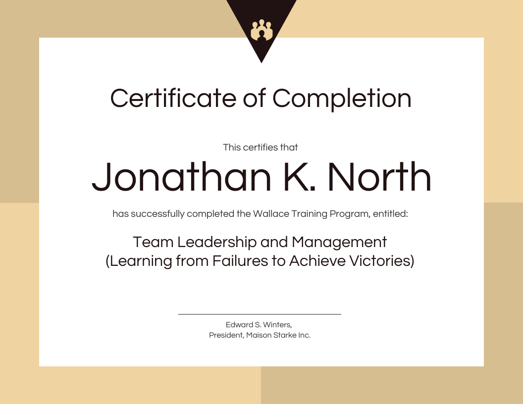 Professional training certificate of completion template with blue and gold accents