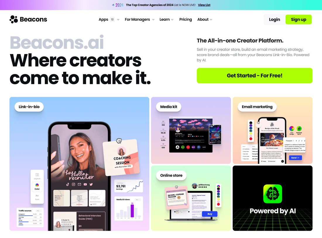 Beacons.ai interface showing monetization and link features