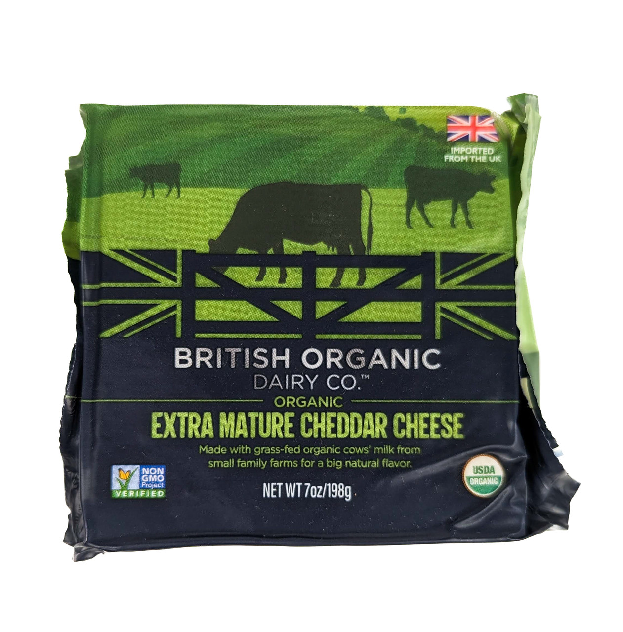 Extra mature cheddar cheese block showing dense texture