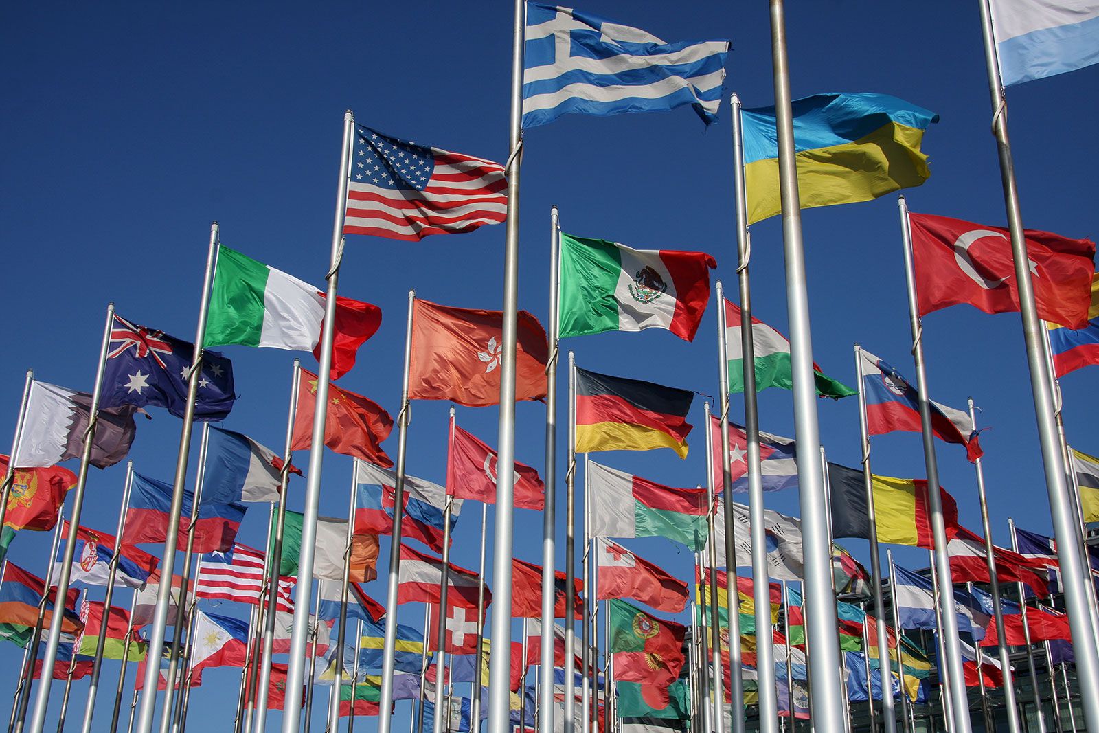 Flags of various countries at the United Nations headquarters