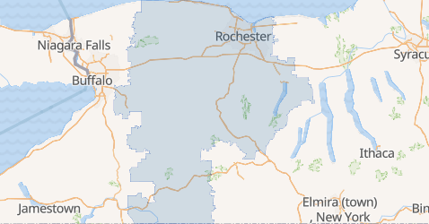 Map of the 585 area code region in Western New York